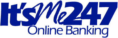 Logo with the words "It's Me 247 Online Banking" in blue type.