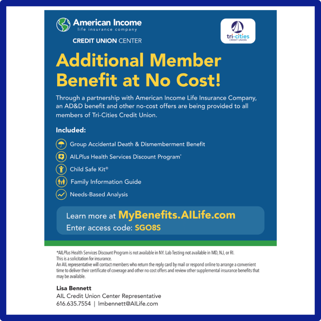 Advertisement on blue background for American Income Life Insurance policy.
