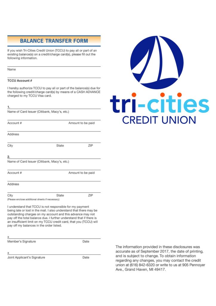 First Page of a VISA Credit Card application.