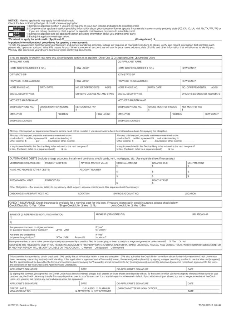 Third Page of a VISA Credit Card application.