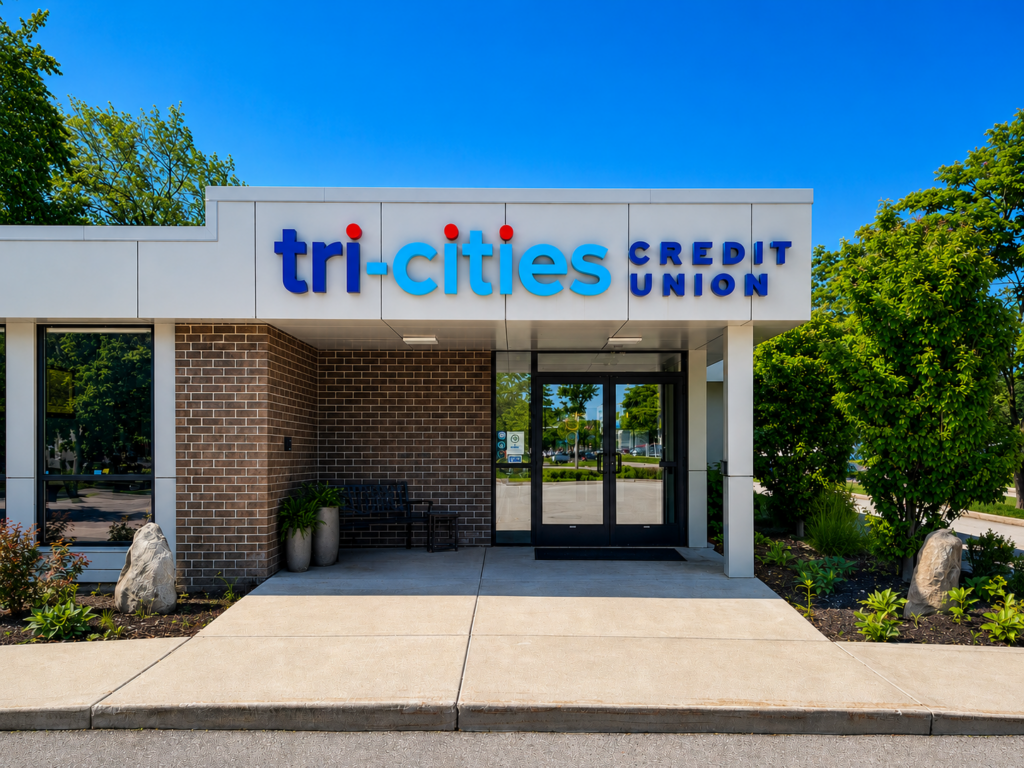 The main entrance of Tri-Cities Credit Union.
