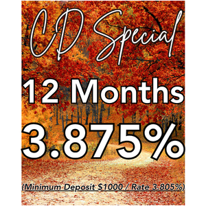 A path in an autumn forest with wording about the fall CD special.